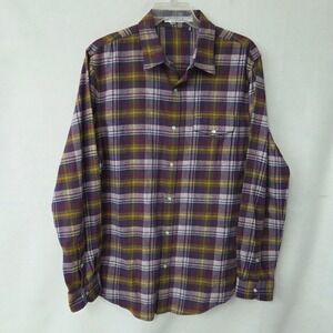 Criquet Plaid Shirt Mens XL Purple Gold Green Western Snap Front Cotton Flannel